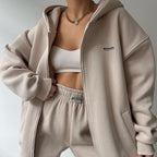 Women's Oversized Hooded Sweat Jacket and High-Waist Jogging Pants Set