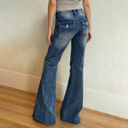 Women's Flared Jeans in Casual Vintage Style with High Waist and Stylish Washes