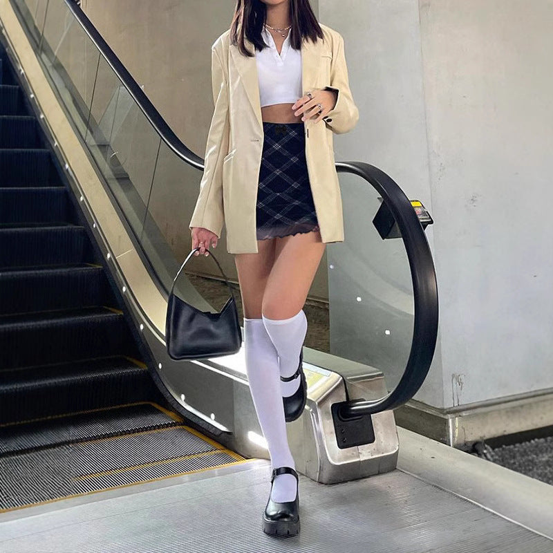 Women's Mini Skirt with Plaid Pattern and Ruffle Hem
