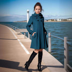 Elegant Hooded Coat with Double-Breasted Buttons and Side Pockets