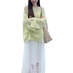 Women's Chunky Knit Sweater with Wide Cut and Fashionable Balloon Sleeves