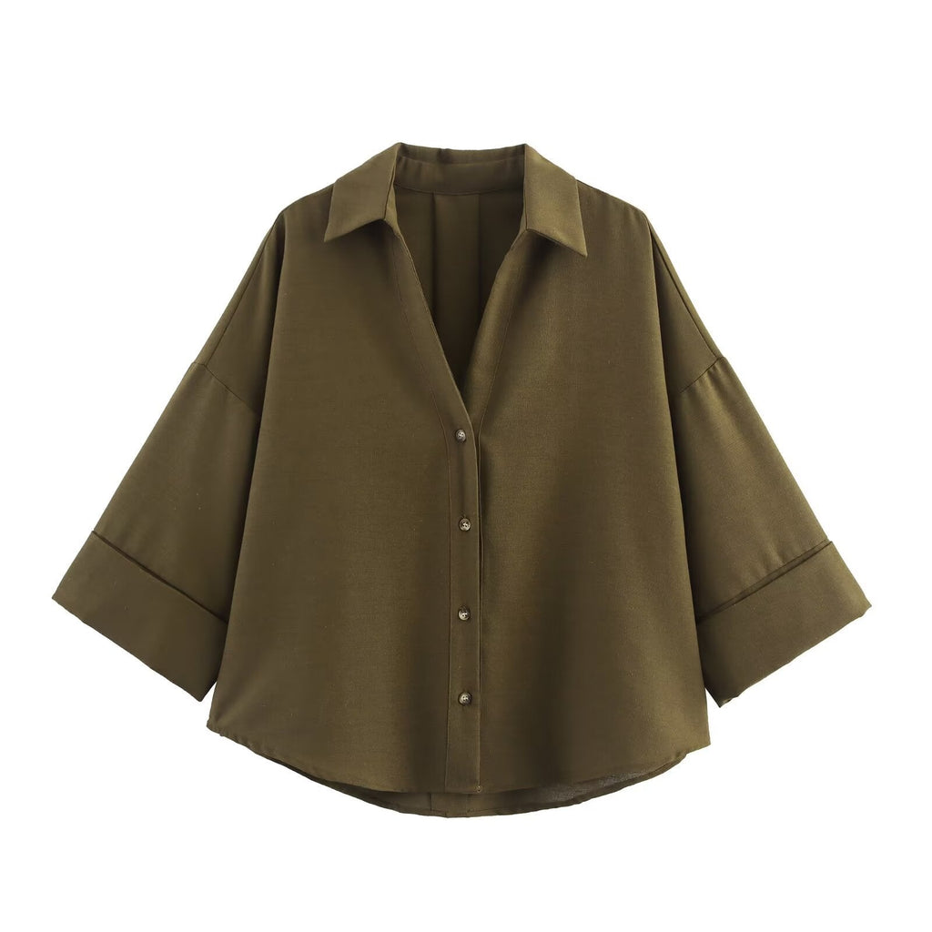 Women's Shirt Blouse with Casual Cut and Elegant 3/4 Sleeves