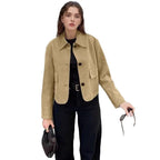 Women's Elegant Suede Jacket with Practical Pockets
