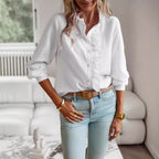 Women's Elegant Shirt Blouse with Ruffle Details and Textured Surface