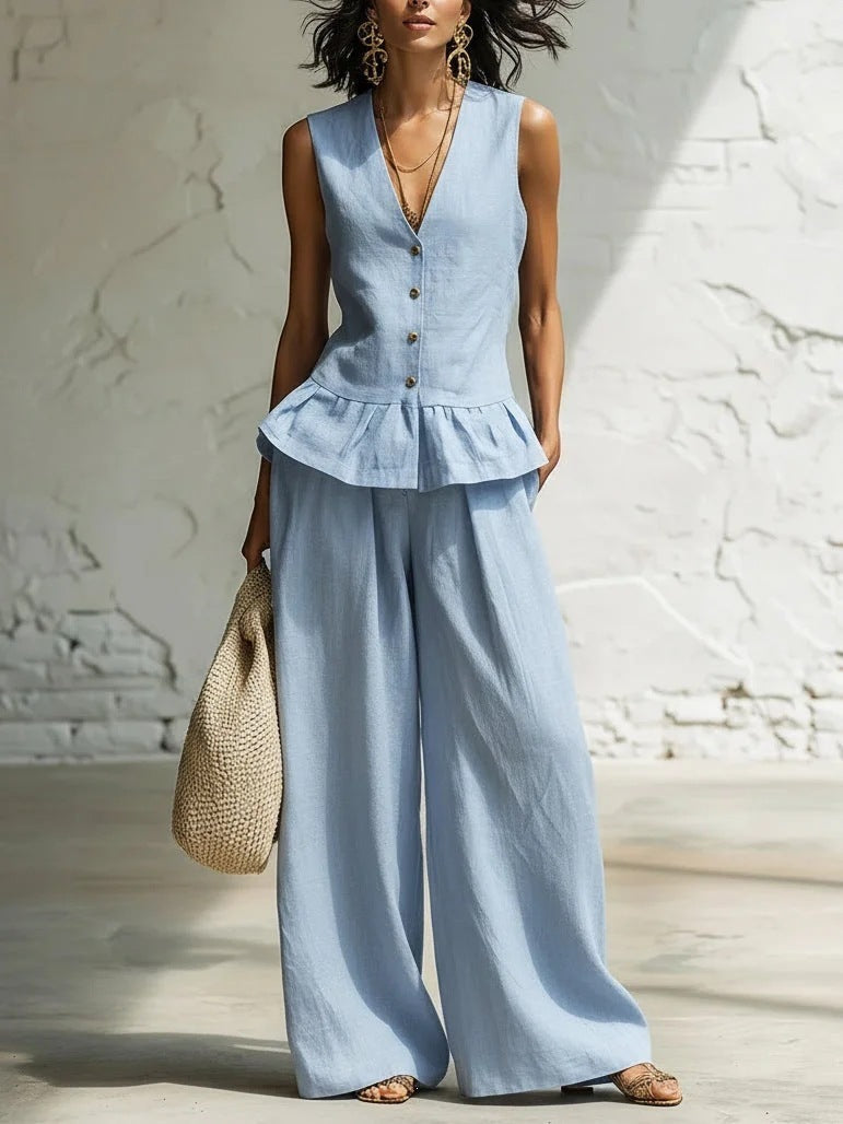 Women's Casual Peplum Jumpsuit with Button Details