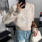 Women's Textured Glitter Knit Sweater with Wide Cut