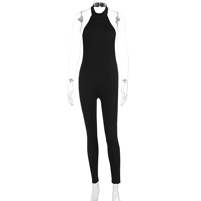 Women's Form-Fitting High-Neck Ribbed Jumpsuit
