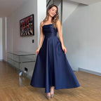 Women's Evening Dress with Fine Spaghetti Straps and Flowing Skirt