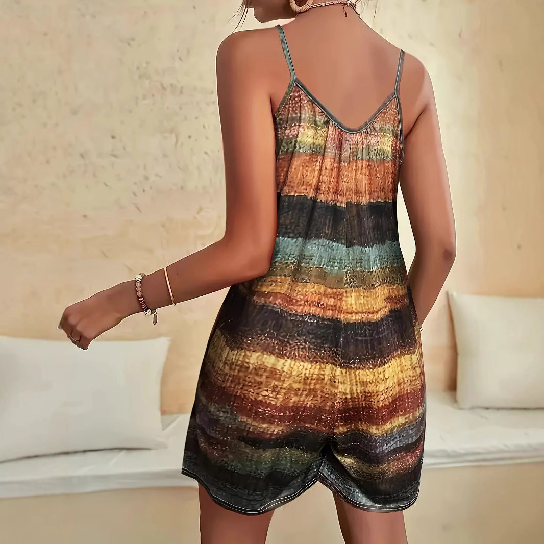 Women's Casual Striped Jumpsuit with Pockets