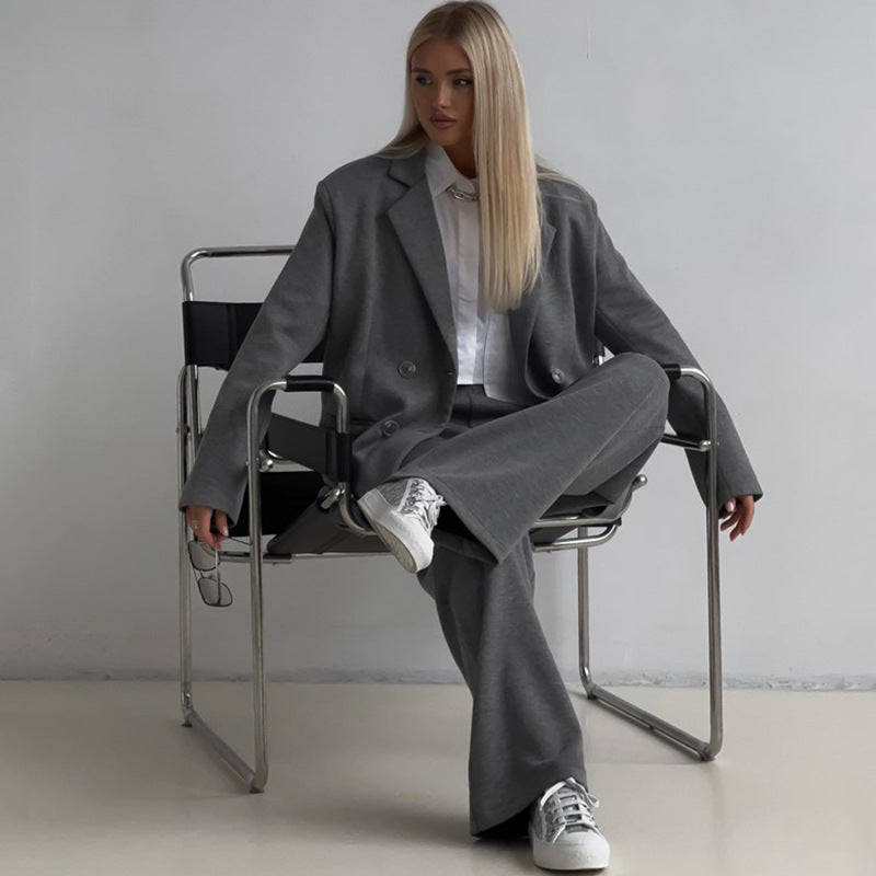 Women's Elegant and Casual Double-Breasted Wide-Leg Suit Set