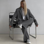 Women's Elegant and Casual Double-Breasted Wide-Leg Suit Set