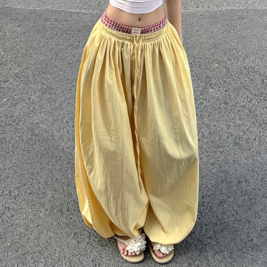 Women's Comfortable Palazzo Pants with Elastic Waist and Adjustable Drawstring