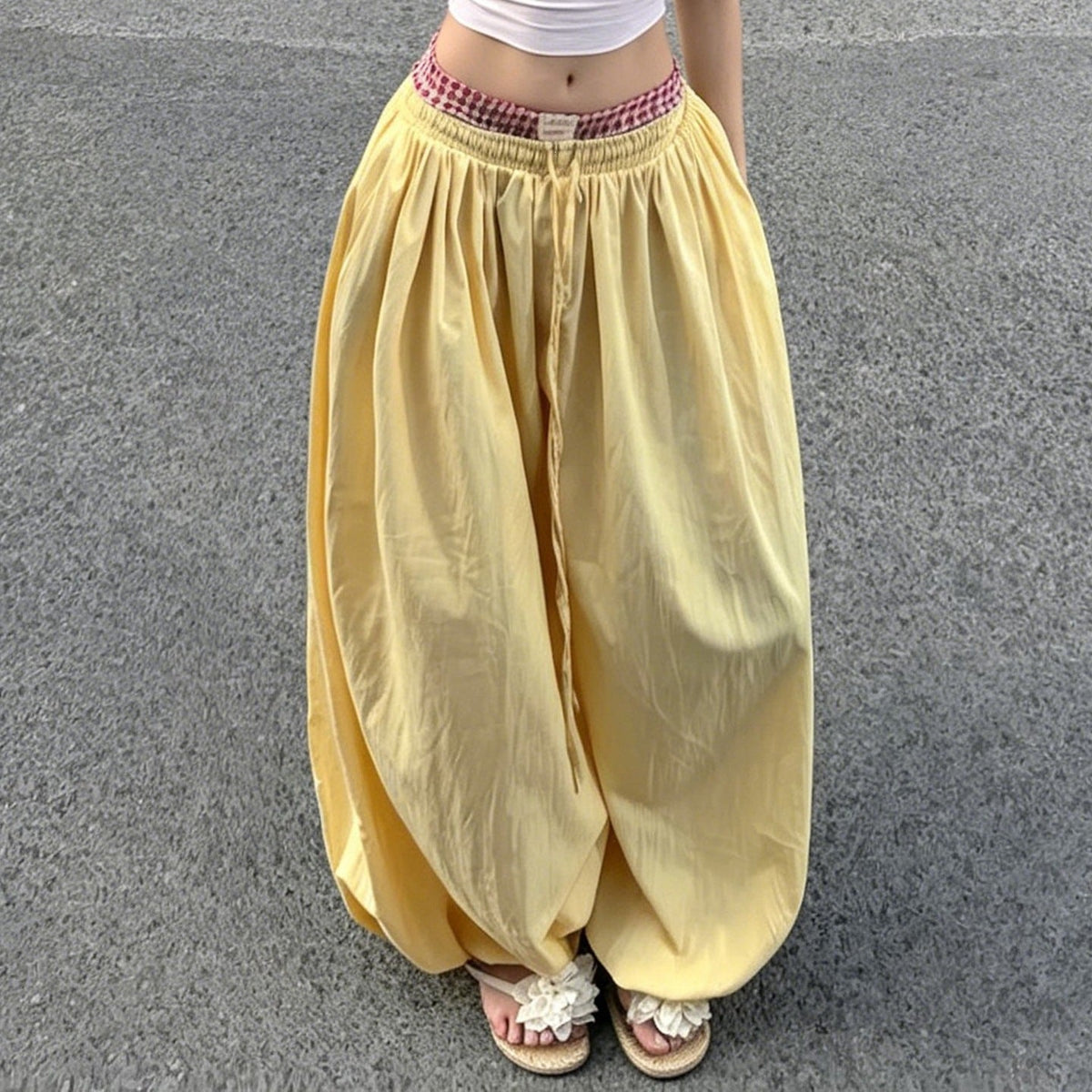 Women's Comfortable Palazzo Pants with Elastic Waist and Adjustable Drawstring