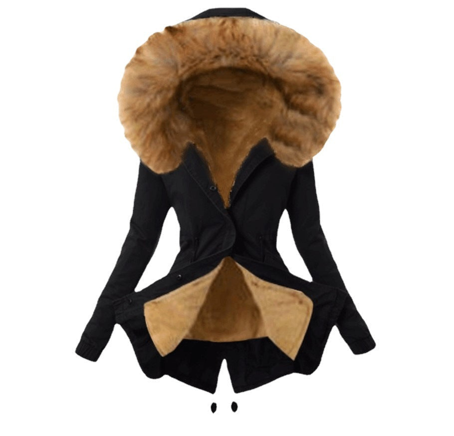 Women's Fashionable Parka with Detachable Fur Collar