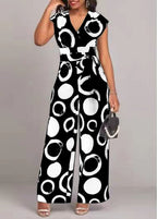 Women's Jumpsuit with Modern Circle Pattern and Waist Belt