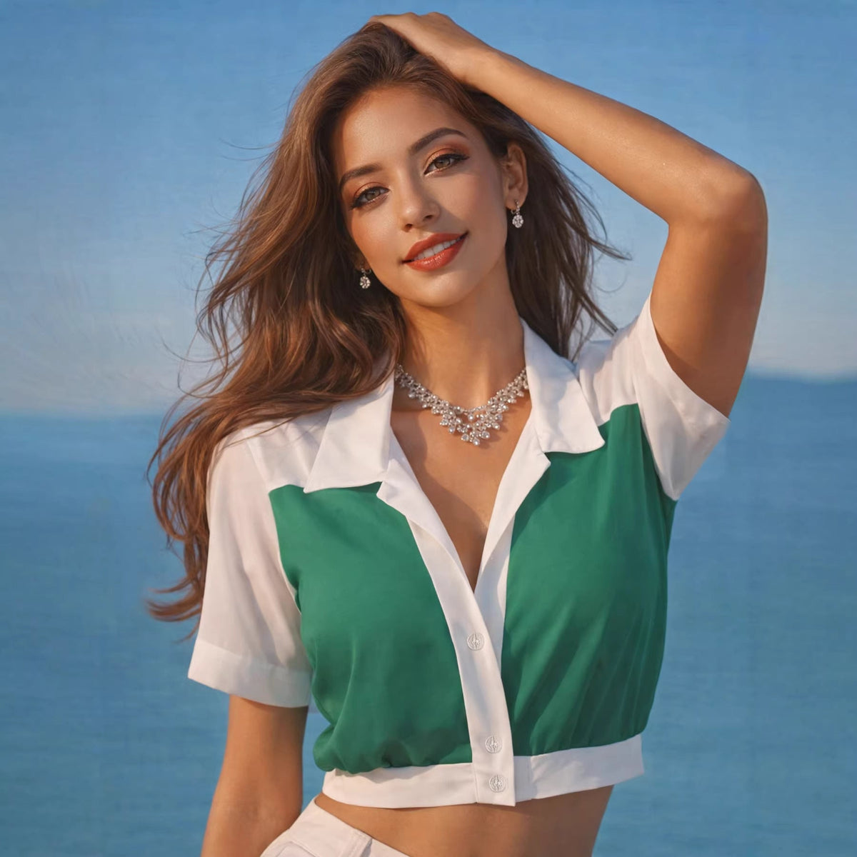 Women's Color-Block Cropped Shirt