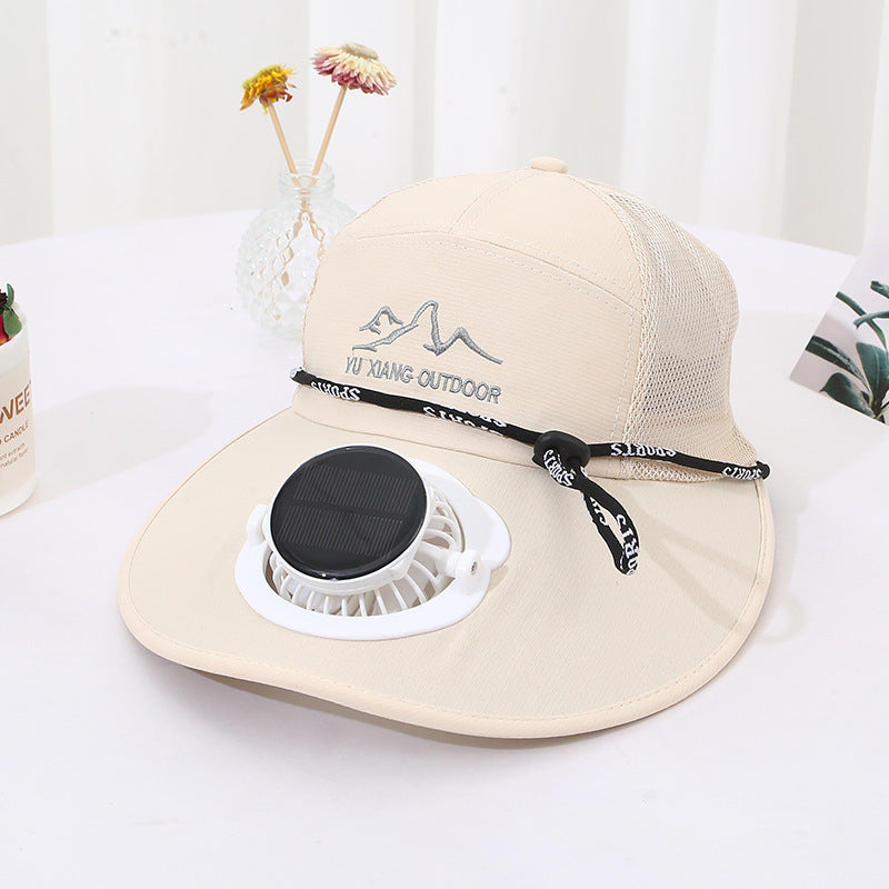 Ventilated outdoor sun hat with solar fan