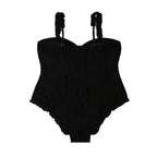 Women's Swimwear with Elegant Wave Pattern and Ruffle Accents