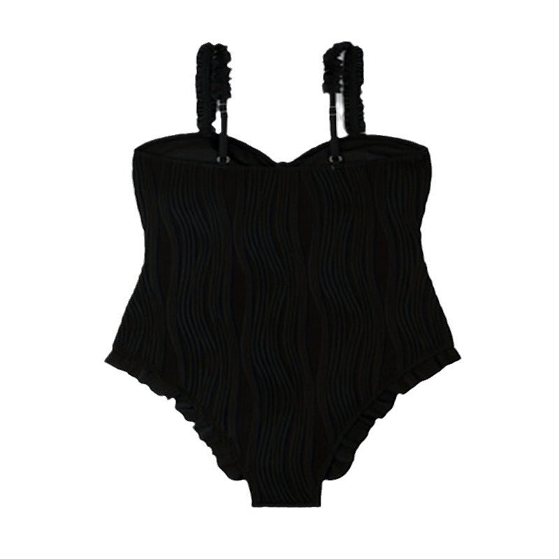 Women's Swimwear with Elegant Wave Pattern and Ruffle Accents