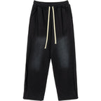 Men's Casual Sweatpants with High Waist, Elastic Drawstring, and Faded Knee Areas