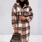 Women's Plaid Oversized Shirt Coat with Pockets