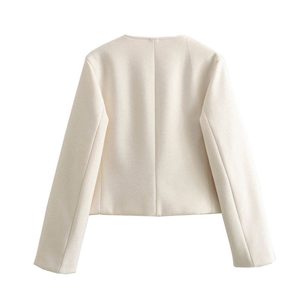 Women's Elegant Short Jacket with Textured Button Details
