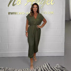 Women's Elegant Overall with V-Neck and Casual Half-Sleeves