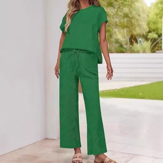 Casual Two-Piece Set with High-Waisted Pants and Top