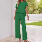 Casual Two-Piece Set with High-Waisted Pants and Top