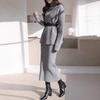 Elegant Knit Outfit with Waist Belt