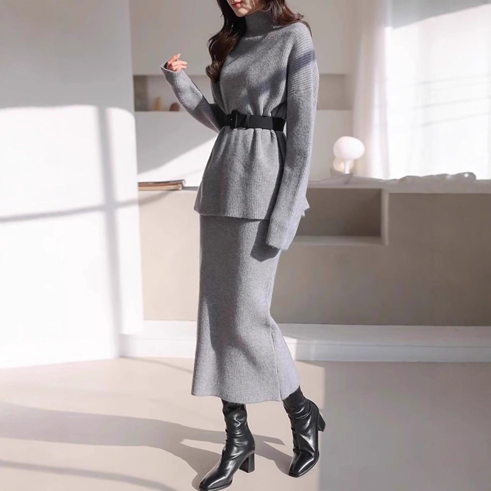 Elegant Knit Outfit with Waist Belt