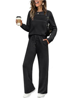Women's Casual Lounge Set with Piping Sweatshirt and Loose Drawstring Jogging Pants