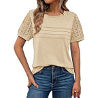 Women's Airy T-Shirt with Attractive Crochet Sleeves
