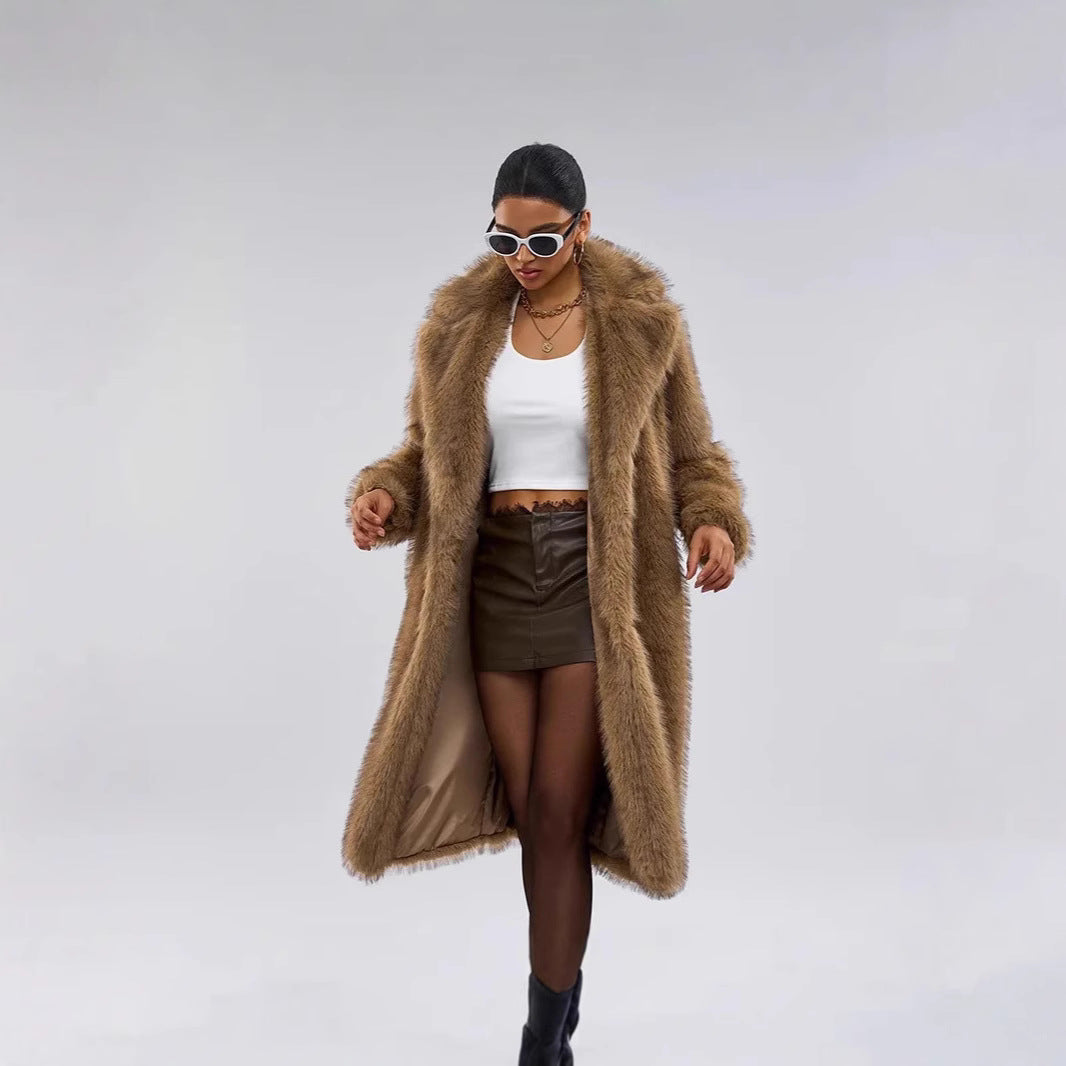 Elegant Fur Coat with Large Pockets