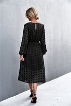 Chiffon Dress with Textured Pattern and Belt