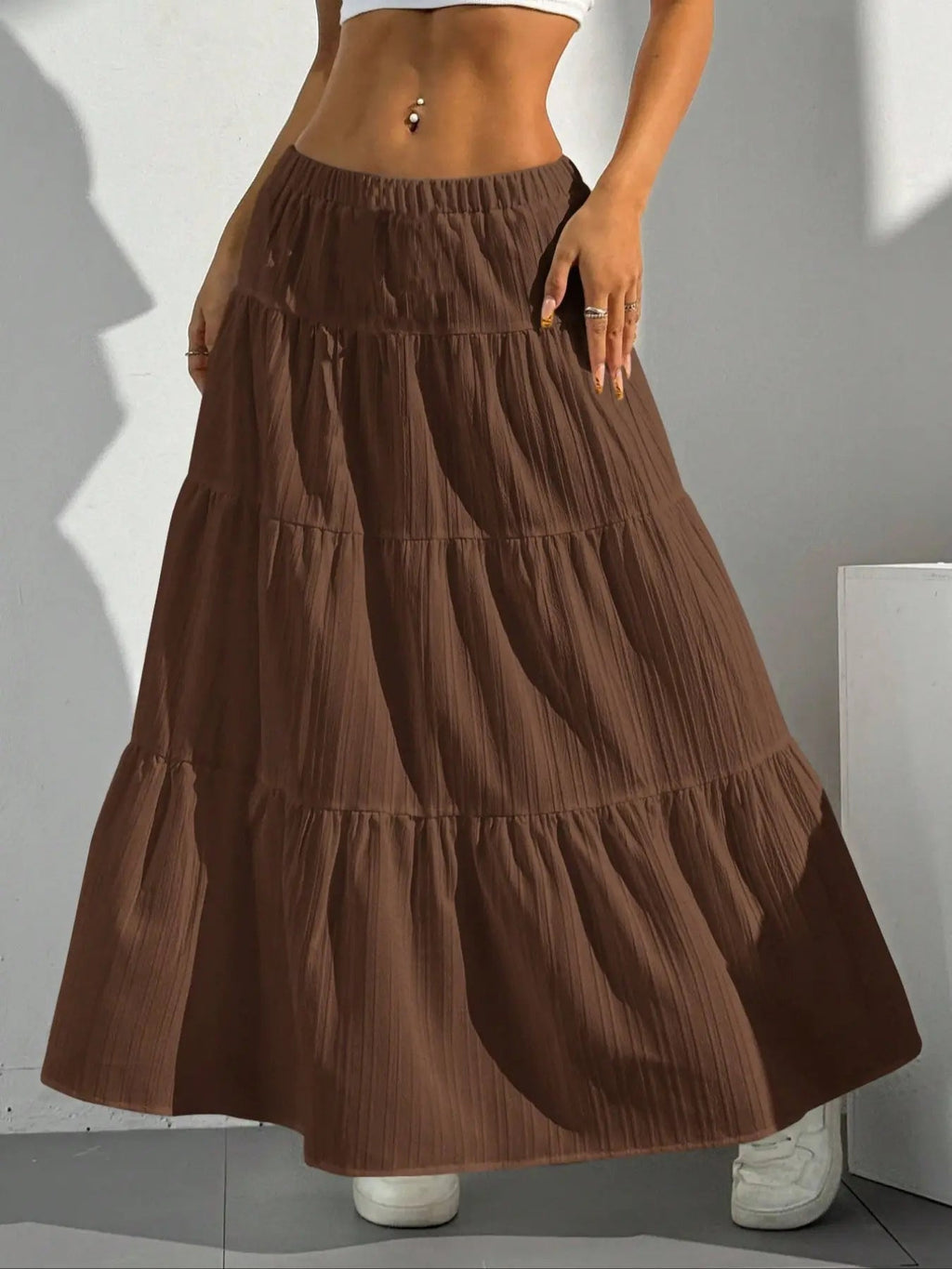 Women's Tiered Maxi Skirt with Elastic Waistband