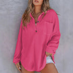 Women's Casual Waffle Texture Shirt with Button Placket and Chest Pocket
