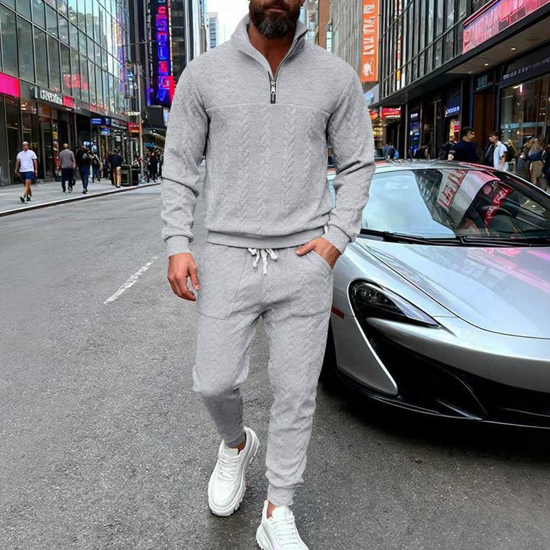 Men's Waffle Texture Half-Zip Loungewear Set