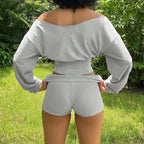 Asymmetrical One-Shoulder Lounge Set with Crop Top and Cuffed Shorts