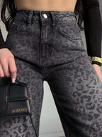 Women's High-Waist Leopard Print Jeans