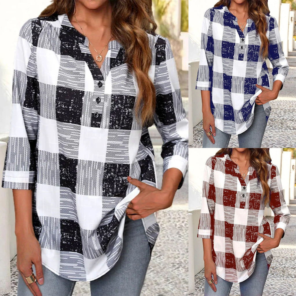 Women's Plaid Long-Sleeve Button-Detail Shirt