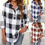 Women's Plaid Long-Sleeve Button-Detail Shirt
