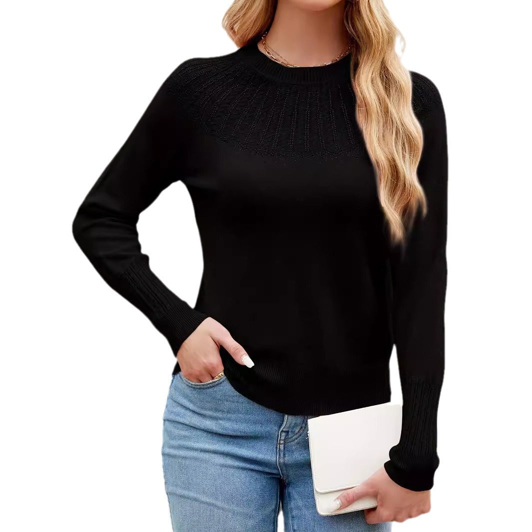 Elegant Fine Knit Sweater with Decorative Shoulder Design