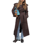 Women's Long Faux Suede Trench Coat with Fashionable Details