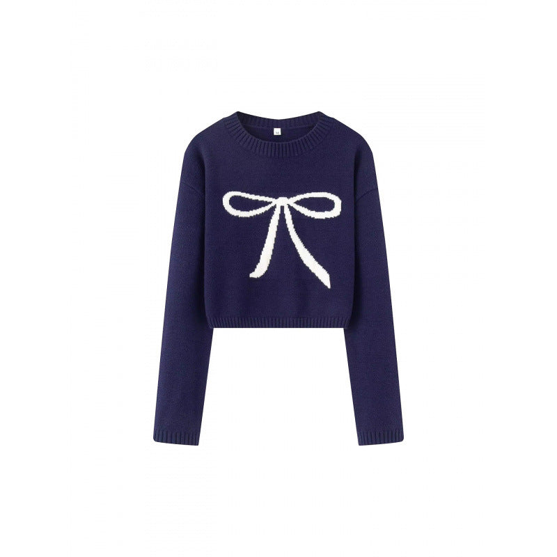 Women's Cropped Pullover with Playful Bow Motif
