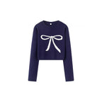 Women's Cropped Pullover with Playful Bow Motif