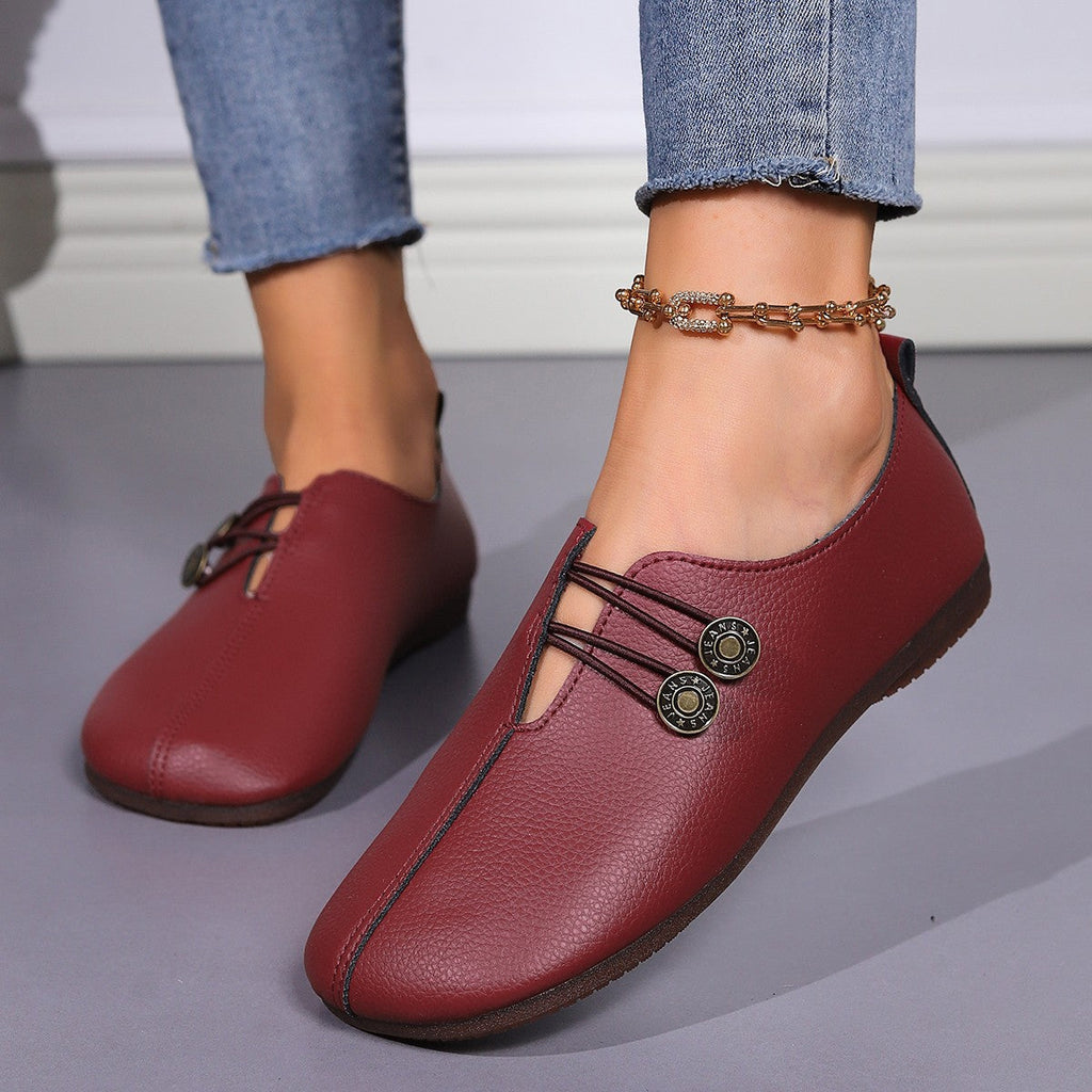 Women's Ballet Flats with Elastic Strap and Decorative Button