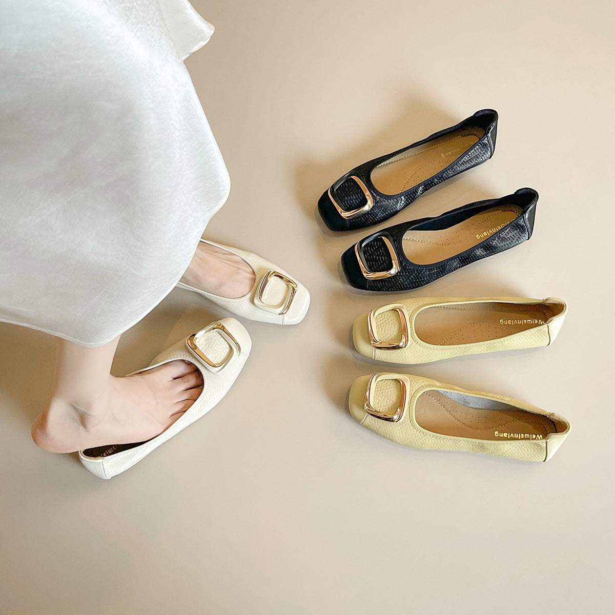 Women's Ballet Flats with Elegant Buckle Accent