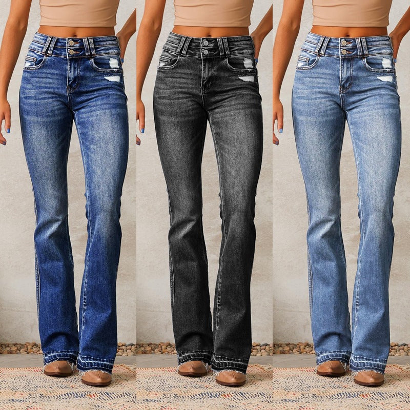 Women's Vintage-Style High-Waisted Flared Jeans