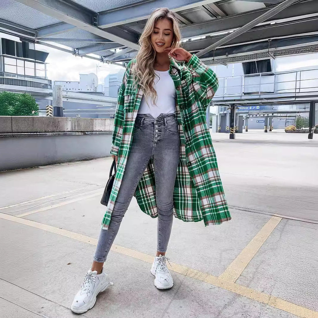 Women's Plaid Shirt Coat in Soft Cotton Blend